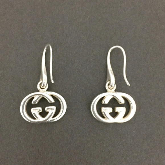 GUCCI SILVER 925 INTERLOCKING G LOGO PIERCED EARRINGS/1A7175 - Picture 8 of 14